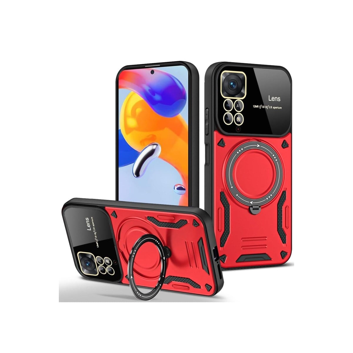 Redmi Note 11 Pro Kılıf Joy Lens Standlı Kapak - Kırmızı