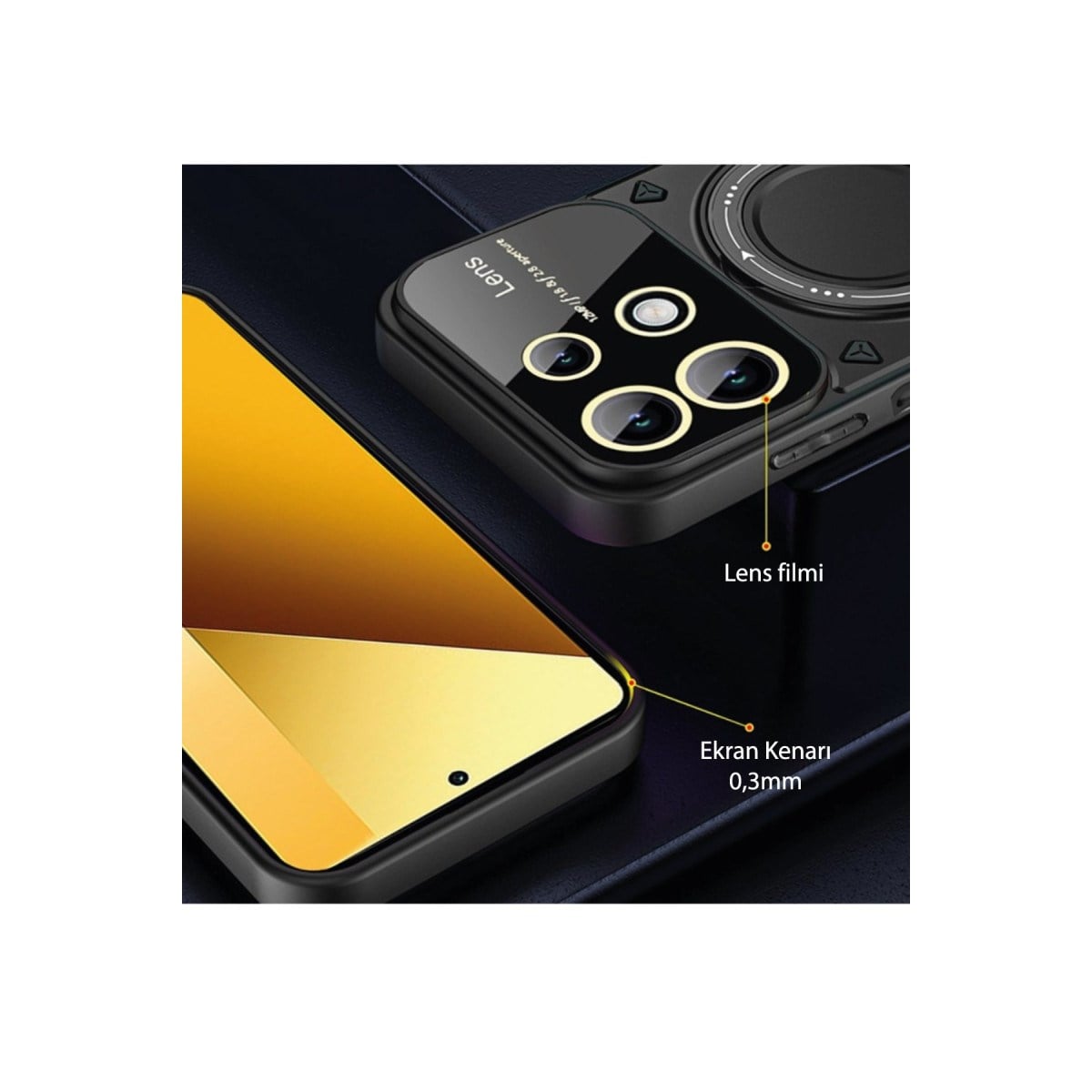 Redmi Note 13 4G Kılıf Joy Lens Standlı Kapak - Siyah