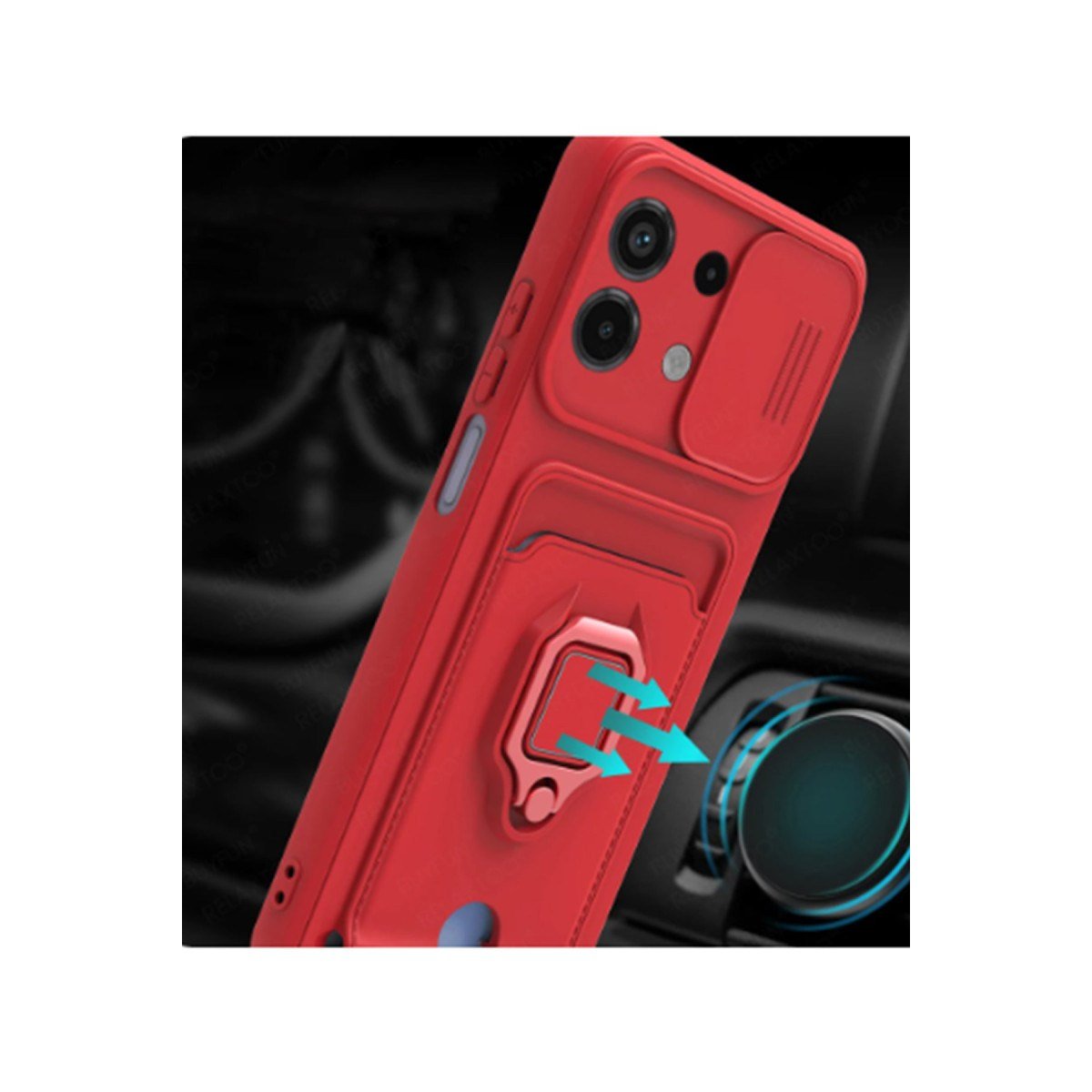 Redmi Note 13 4G Kılıf Zuma Kartvizitli Yüzüklü Silikon - Kırmızı