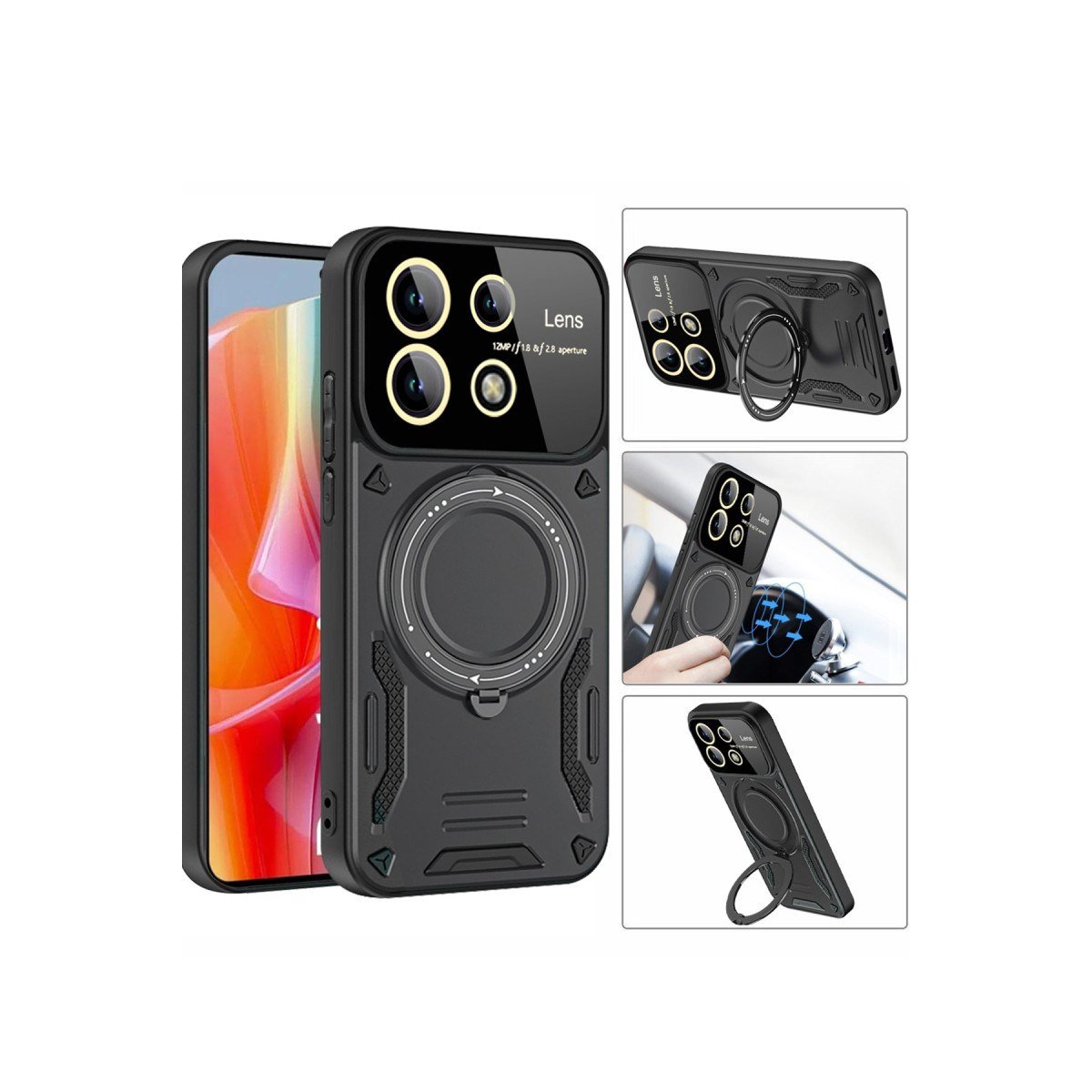 Redmi Note 13 Pro 5G Kılıf Joy Lens Standlı Kapak - Kırmızı