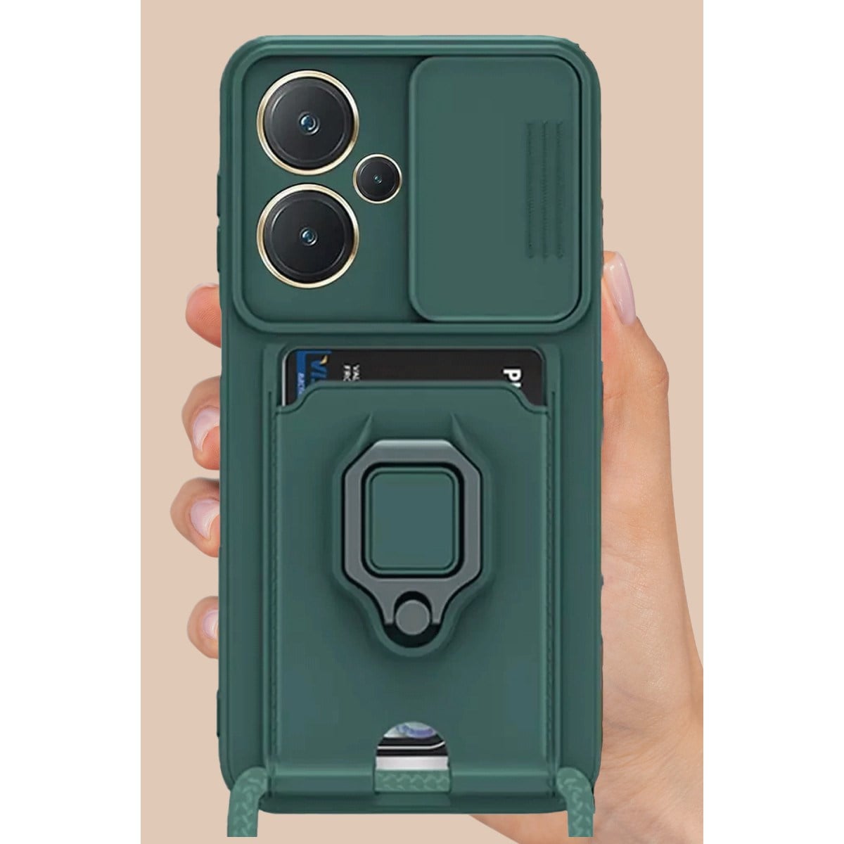 Redmi Note 13 Pro Plus Kılıf Zuma Kartvizitli Yüzüklü Silikon - Siyah