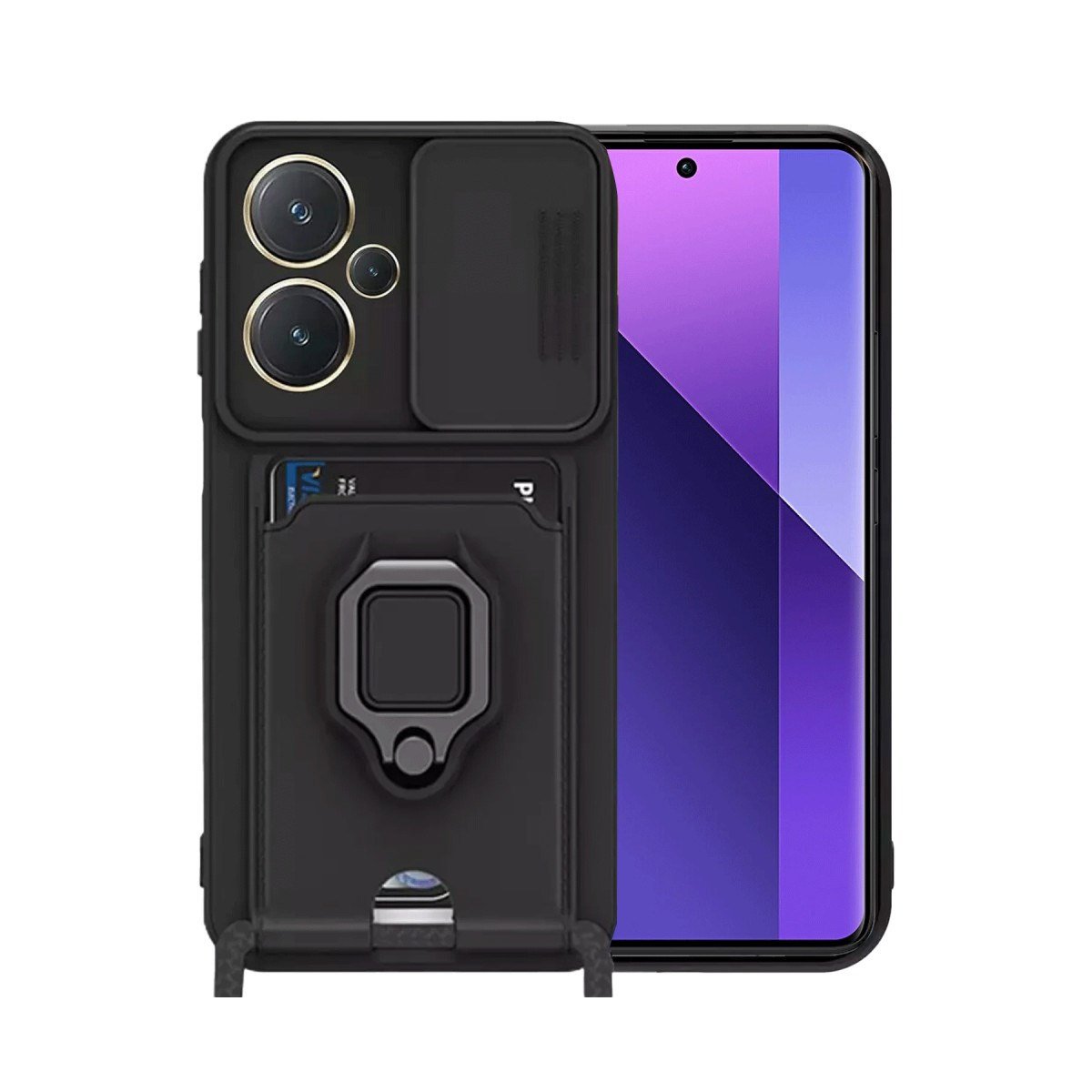 Redmi Note 13 Pro Plus Kılıf Zuma Kartvizitli Yüzüklü Silikon - Siyah