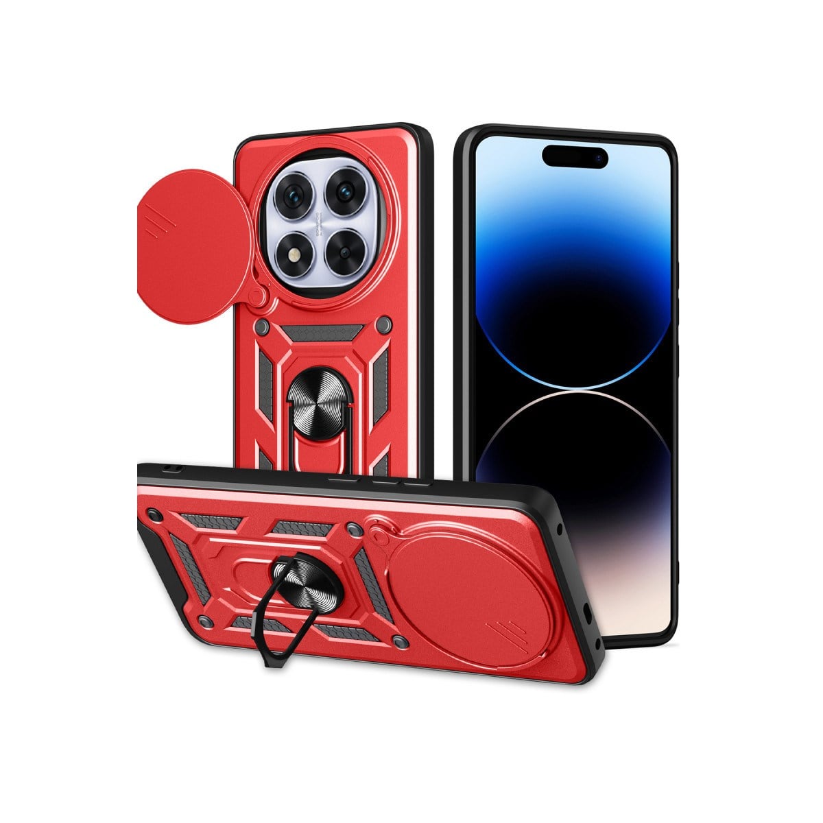 Redmi Note 14 Pro Plus Kılıf Pars Lens Yüzüklü Silikon - Kırmızı