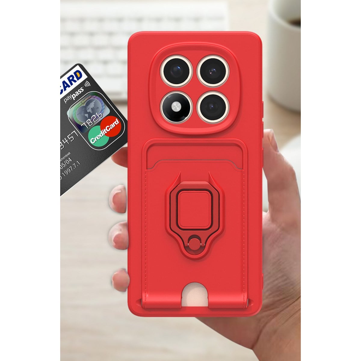 Redmi Note 14 Pro Plus Kılıf Zuma Kartvizitli Yüzüklü Silikon - Siyah