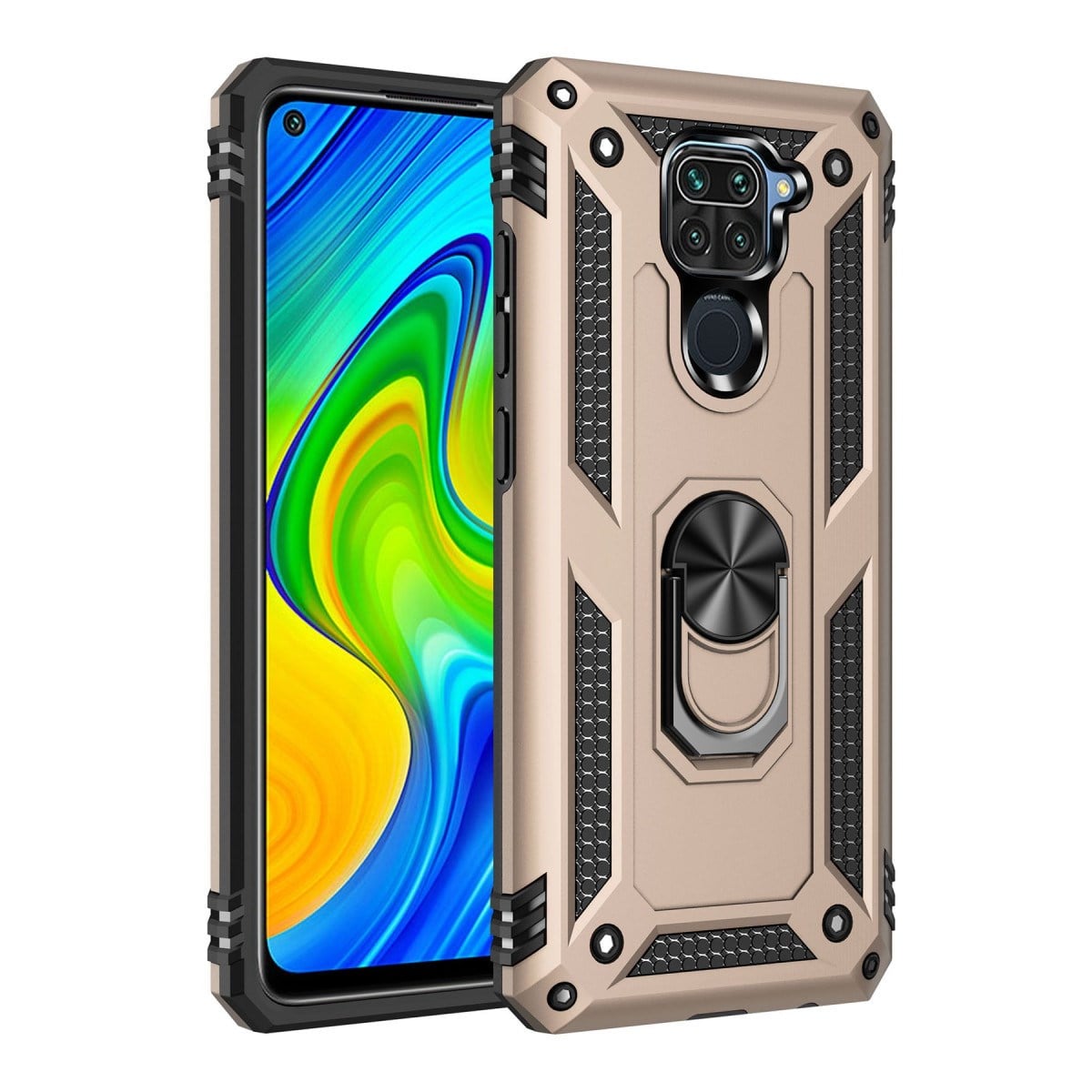 Redmi Note 9 Kılıf Sofya Yüzüklü Silikon Kapak - Gold