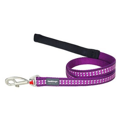 Reflektörlü Kemik Desenli Mor Köpek Uzatma Tasması Large 25 Mm 1,2 Mt