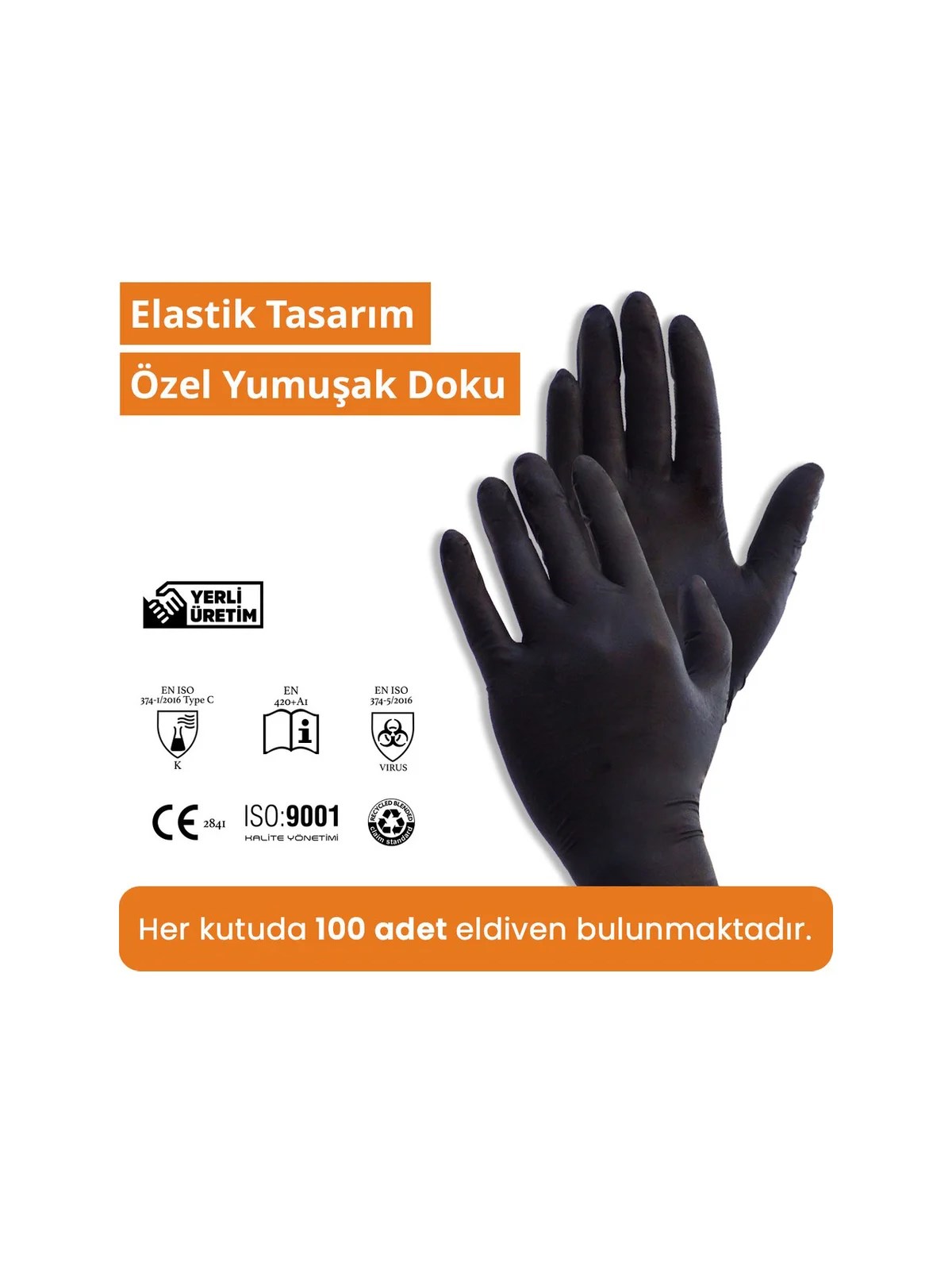 REFLEX FLEX L/XL Beden Tek Kullanımlık Pudrasız Eldiven 100'lü Siyah