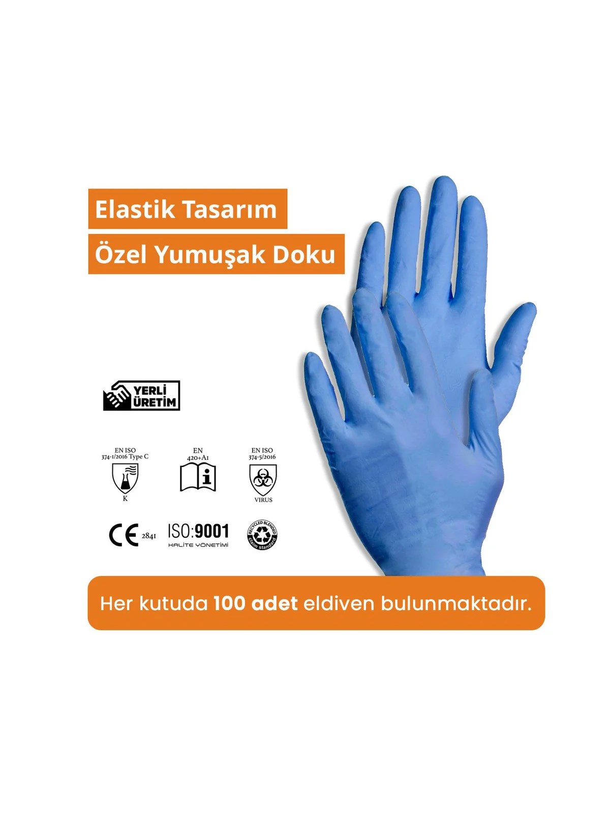 REFLEX FLEX L/XL Beden Tek Kullanımlık Pudrasız Eldiven 100'lü Mavi