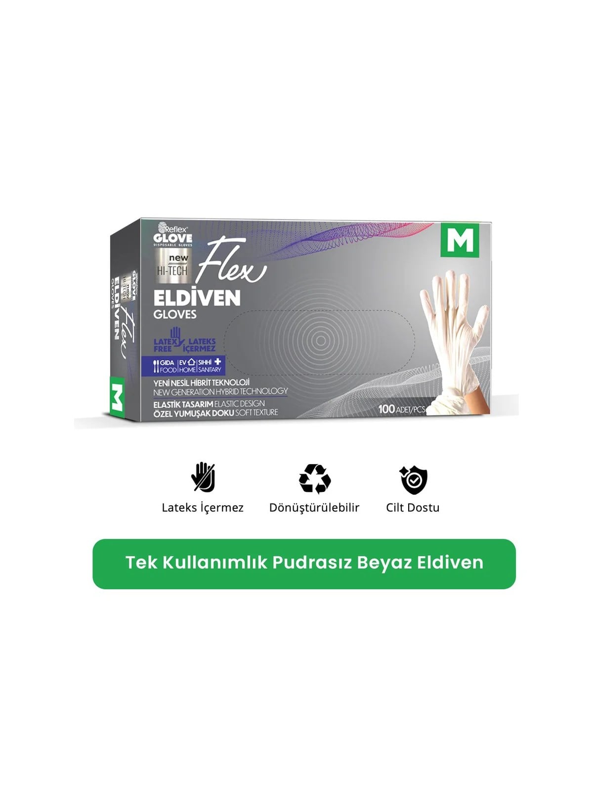REFLEX FLEX M Beden Tek Kullanımlık Pudrasız Eldiven 100'lü Beyaz