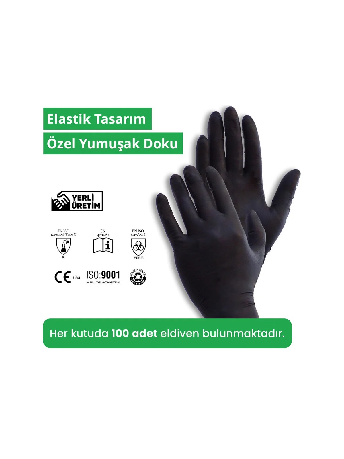 REFLEX FLEX M Beden Tek Kullanımlık Pudrasız Eldiven 100'lü Siyah