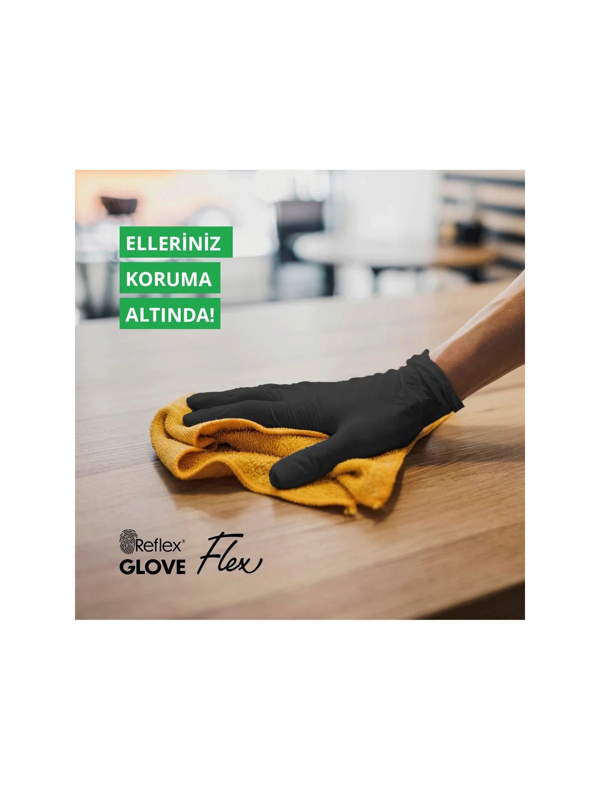 REFLEX FLEX M Beden Tek Kullanımlık Pudrasız Eldiven 100'lü Siyah