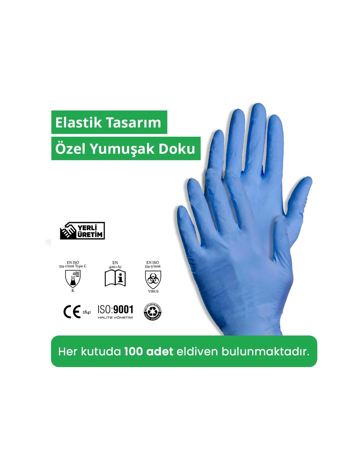 REFLEX FLEX M Beden Tek Kullanımlık Pudrasız Eldiven 100'lü Mavi