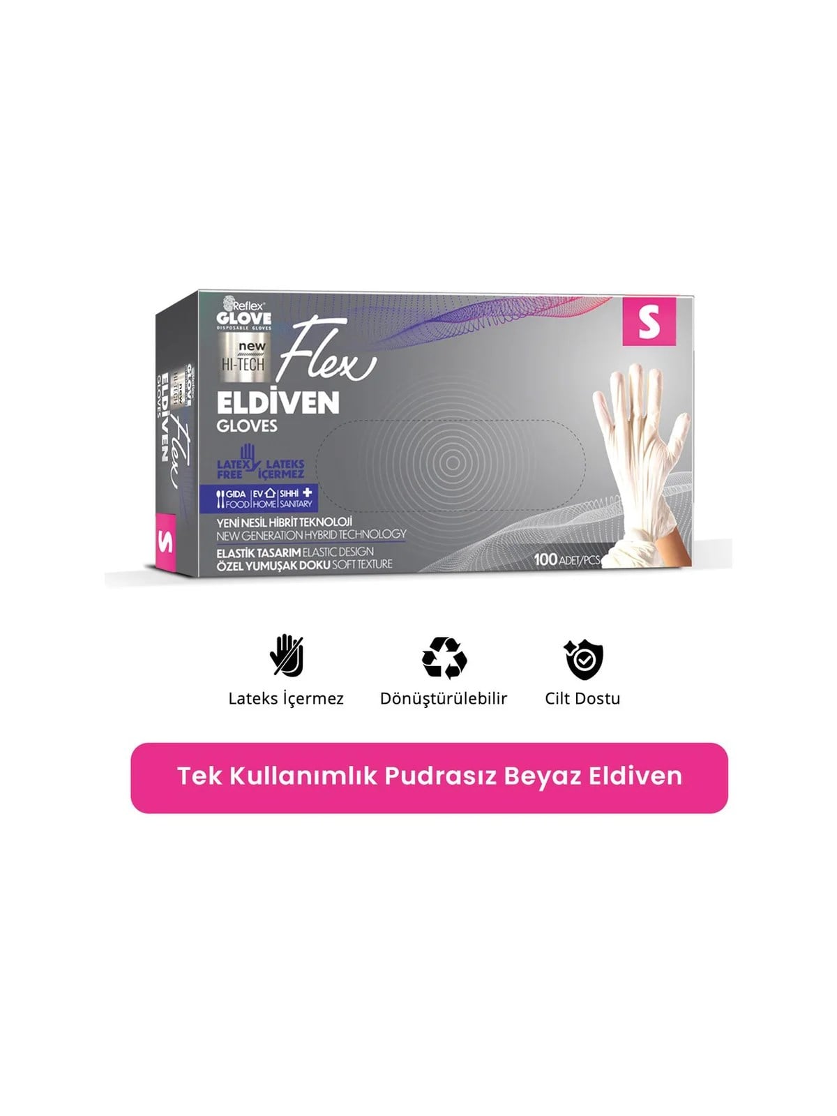 REFLEX FLEX S Beden Tek Kullanımlık Pudrasız Eldiven 100'lü Beyaz