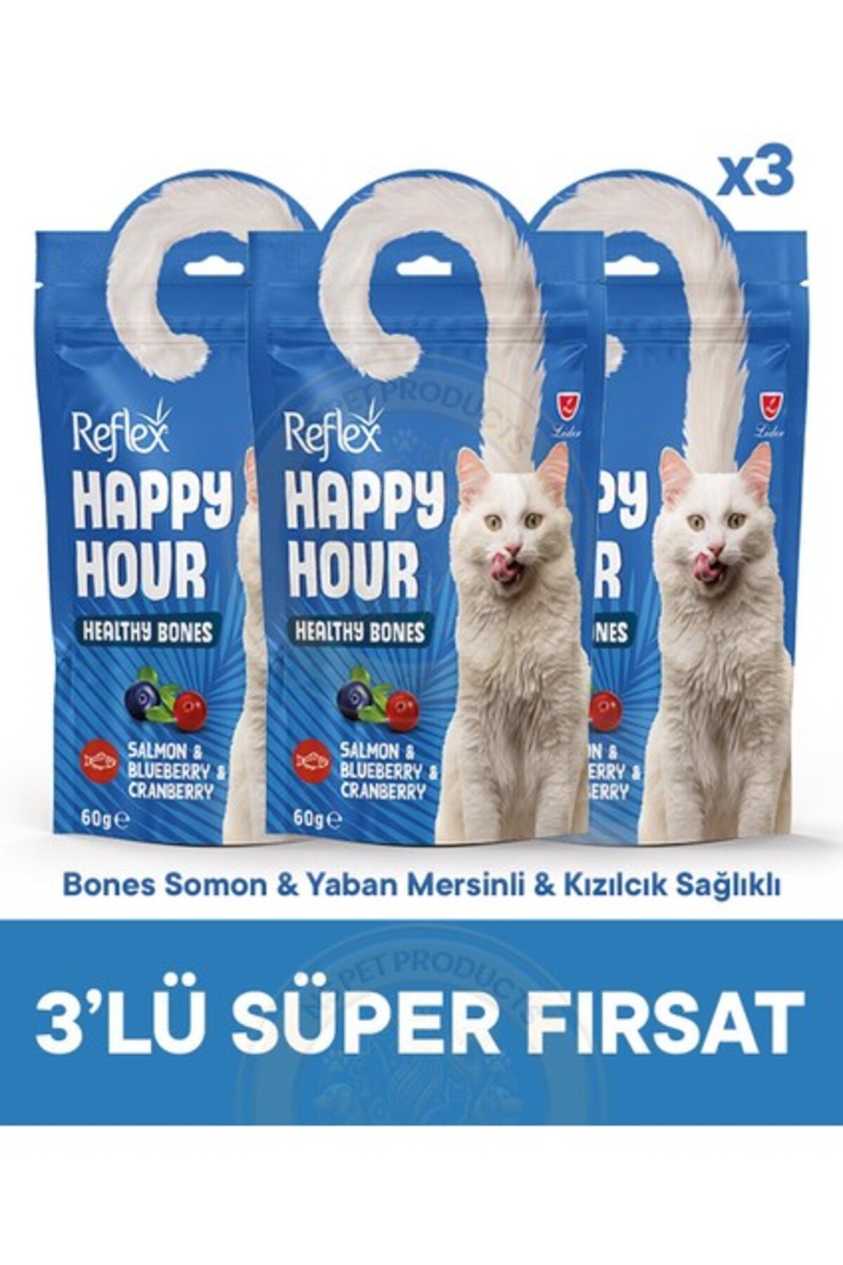 Reflex Happy Hour Healty Bones Somon & Yaban Mersinli & Kızılcık Sağlıklı Kemikler Için Destekleyici 3lü fırsat
