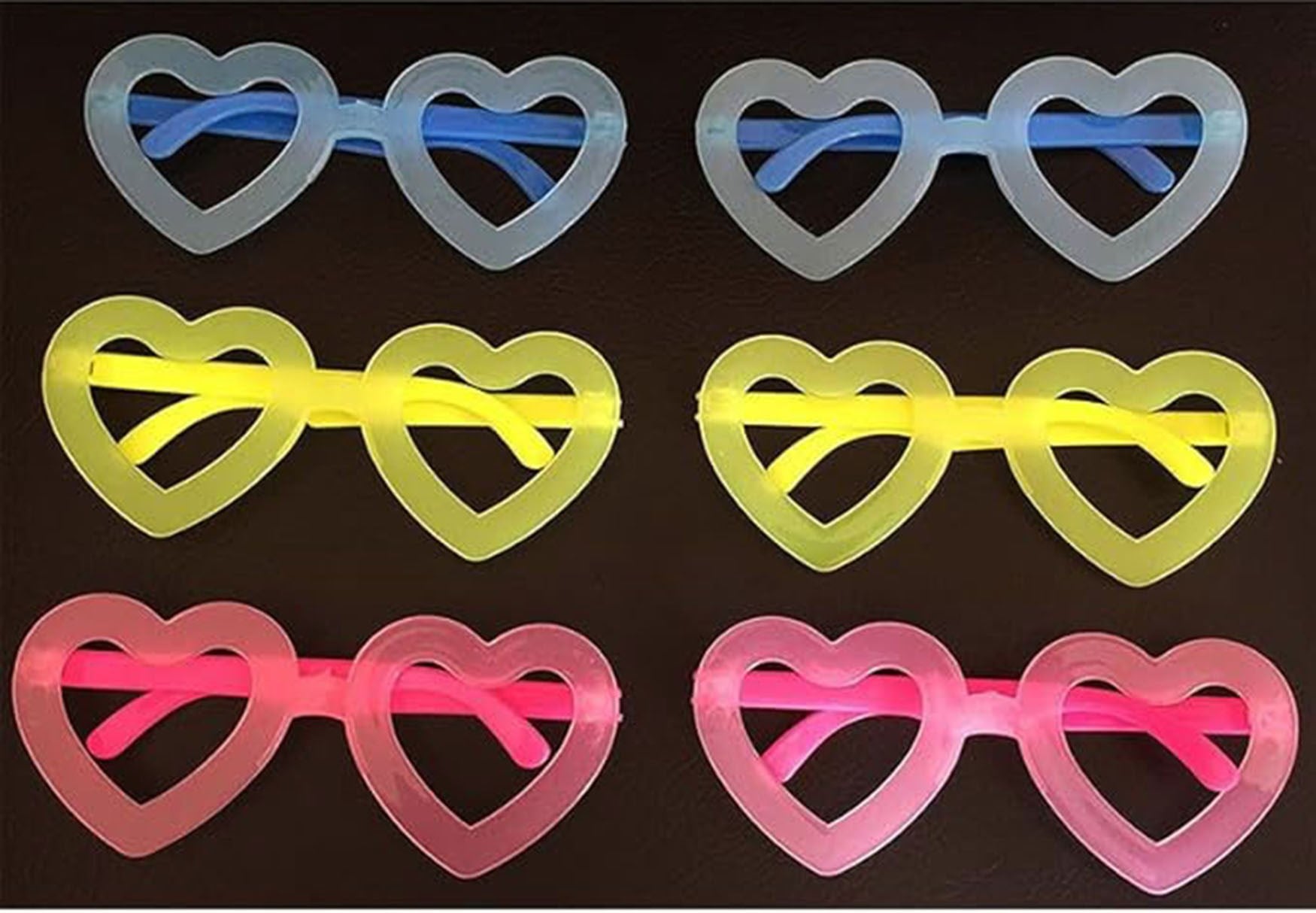 Retro Neon Fosforlu Kalp Gözlük 12 Adet – 80’ler 90’lar Parti Stili