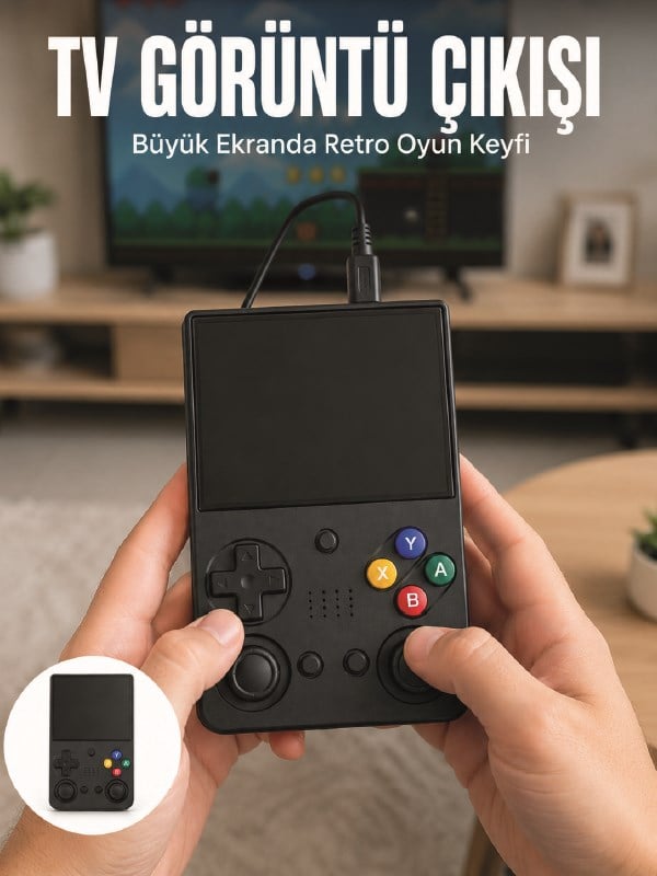 Retro Oyun Konsolu Çift Analog Joystick 64GB Hafızalı Taşınabilir El Konsolu