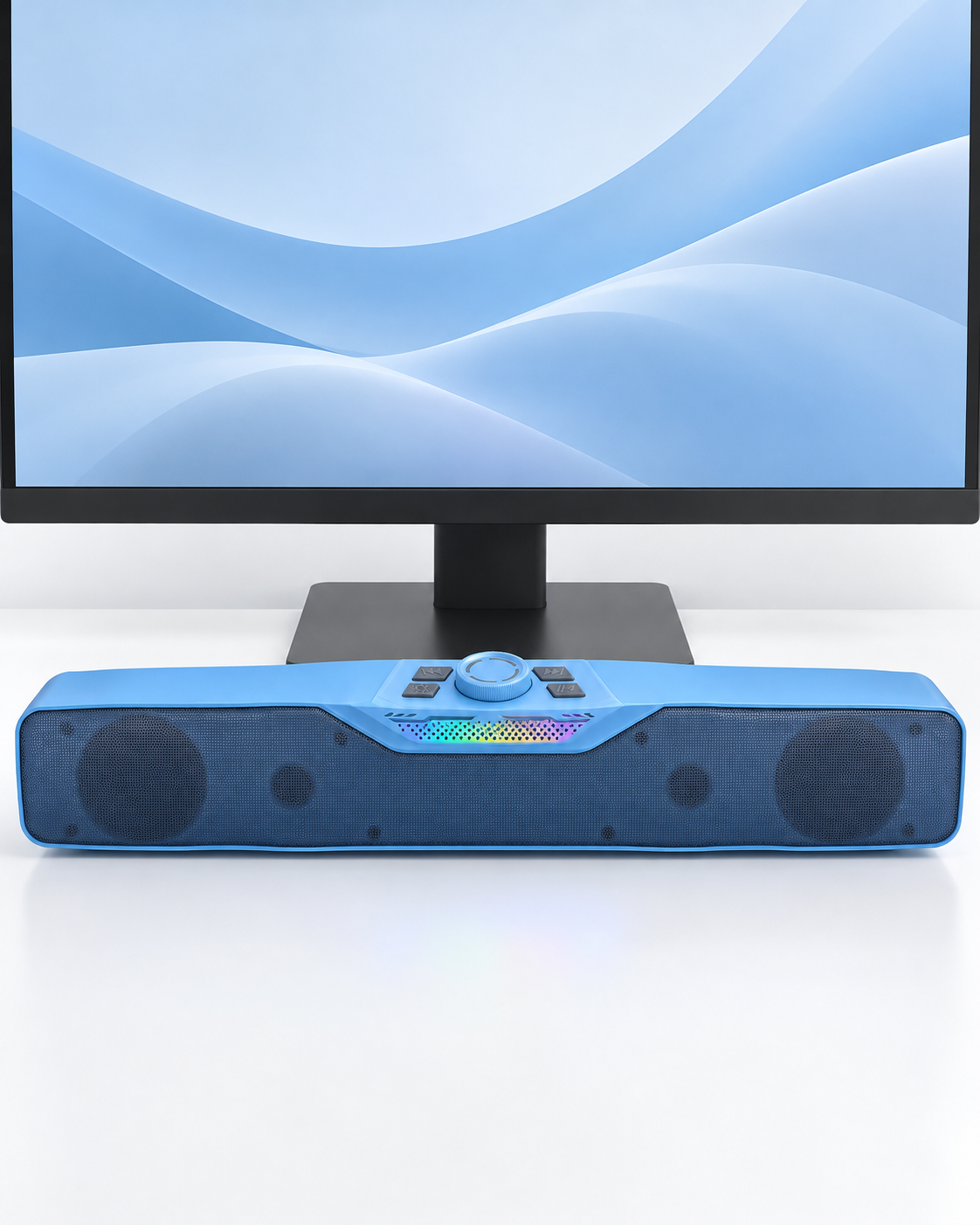 RGB Işıklı Bluetooth 5.4 Masaüstü Soundbar Hoparlör USB ve TF Kart Destekli Mavi