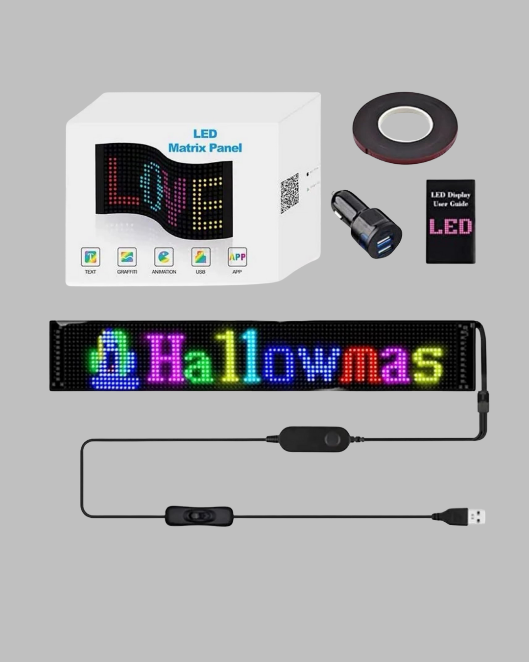 RGB Renkli LED Ekran Tabela USB Bağlantılı ve Kayan Yazı Destekli