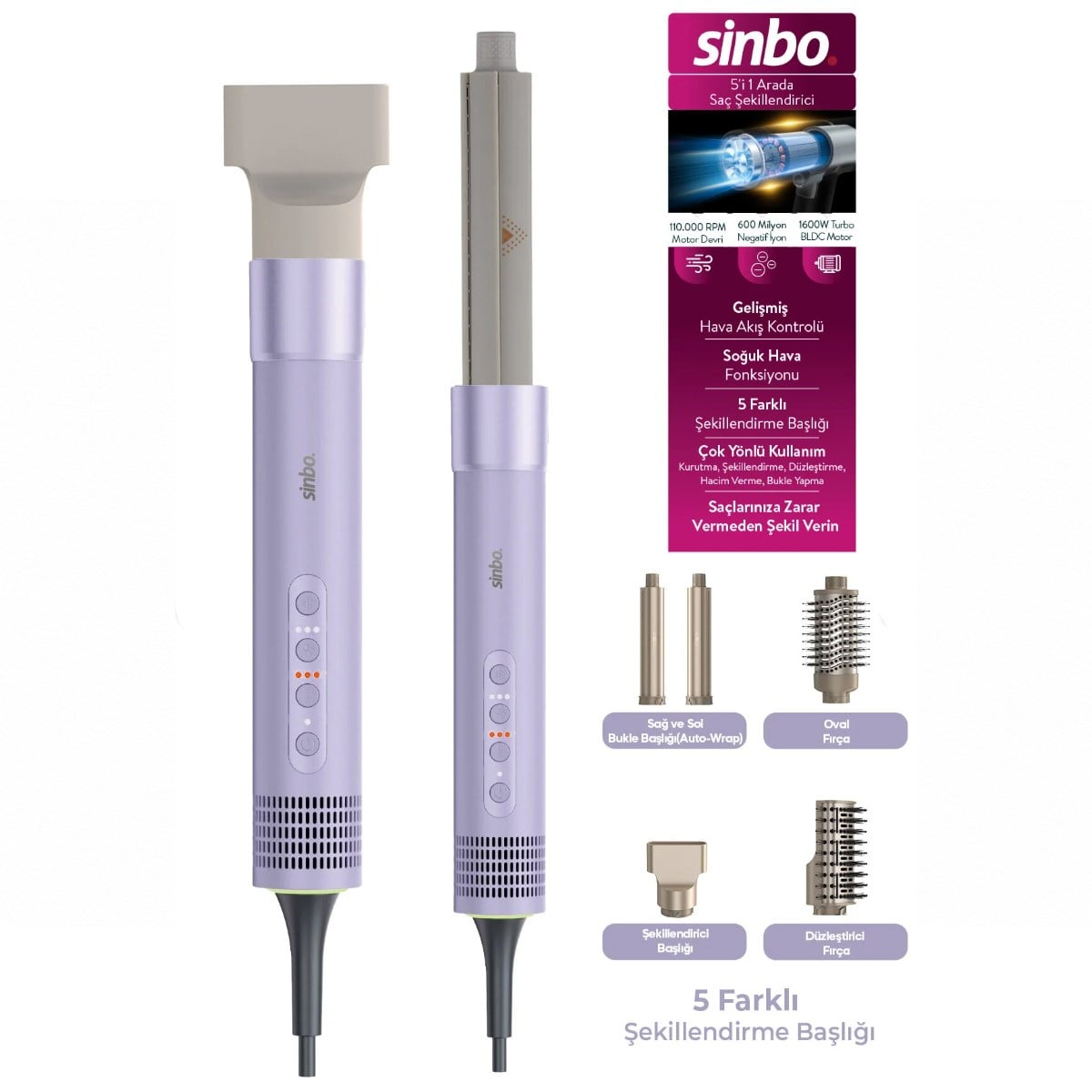 Saç Şekillendirme Cihazı 5 Başlık 3 Hız 110.000 RPM