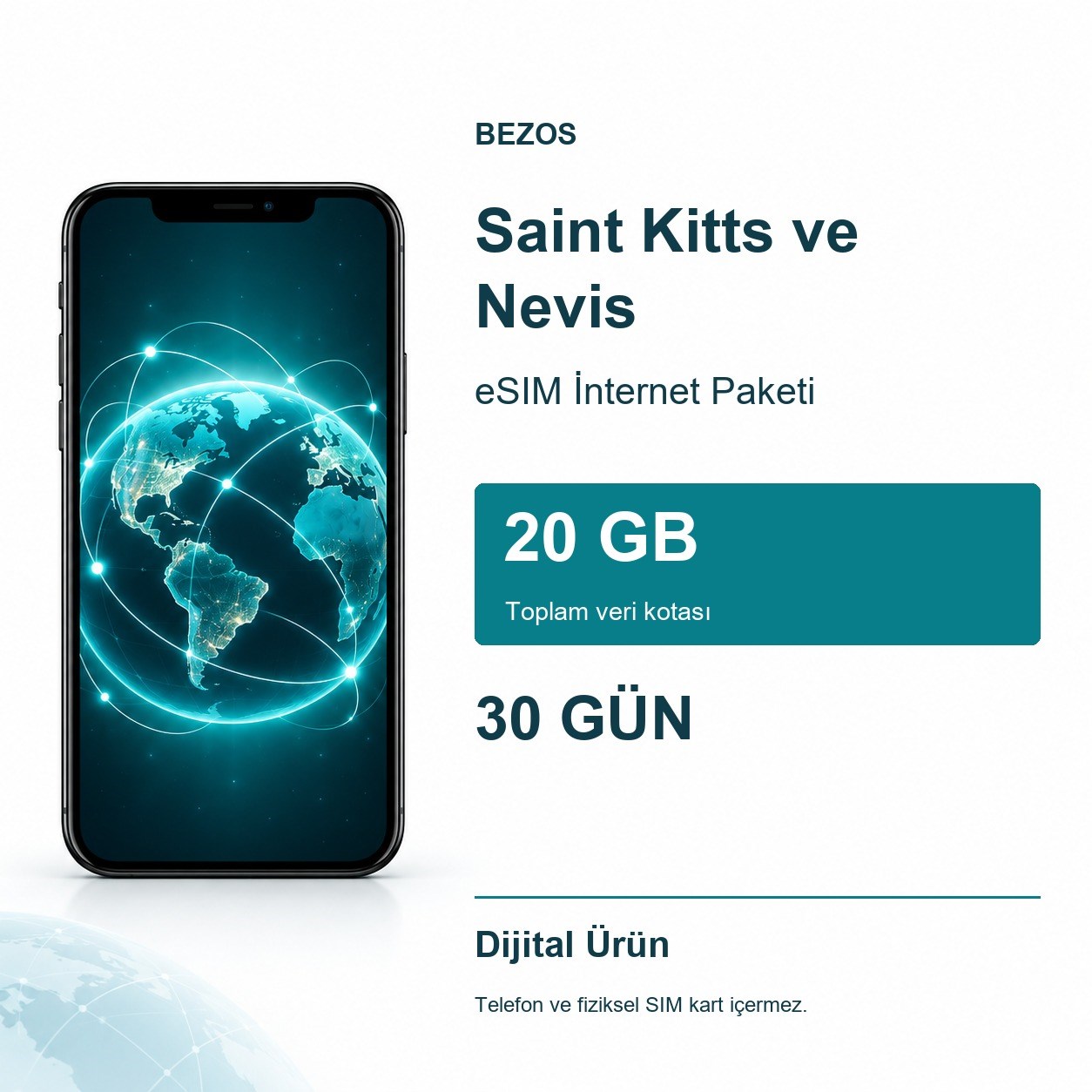 Saint Kitts ve Nevis eSIM İnternet Paketi 20 GB 30 Gün