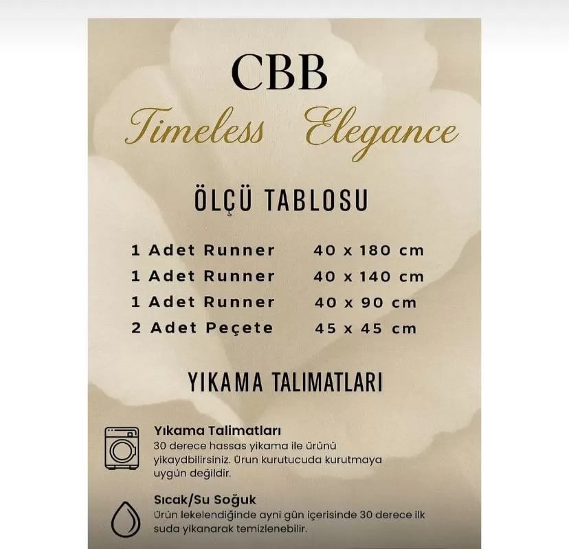 Salon Takımı 5 Parça Dantelli Keten Masa Örtüsü Runner Seti Çeyizlik Pera Model No 3982 Krem