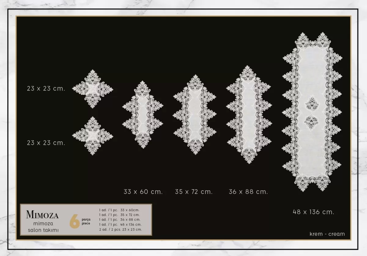 Salon Takımı Çeyizlik Mimoza Model Krem 5 Parça Dantel Runner Seti