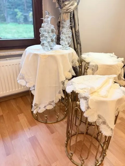 Salon Takımı Flowers Model Krem 5 Parça Keten Dantelli Runner Seti No 99325