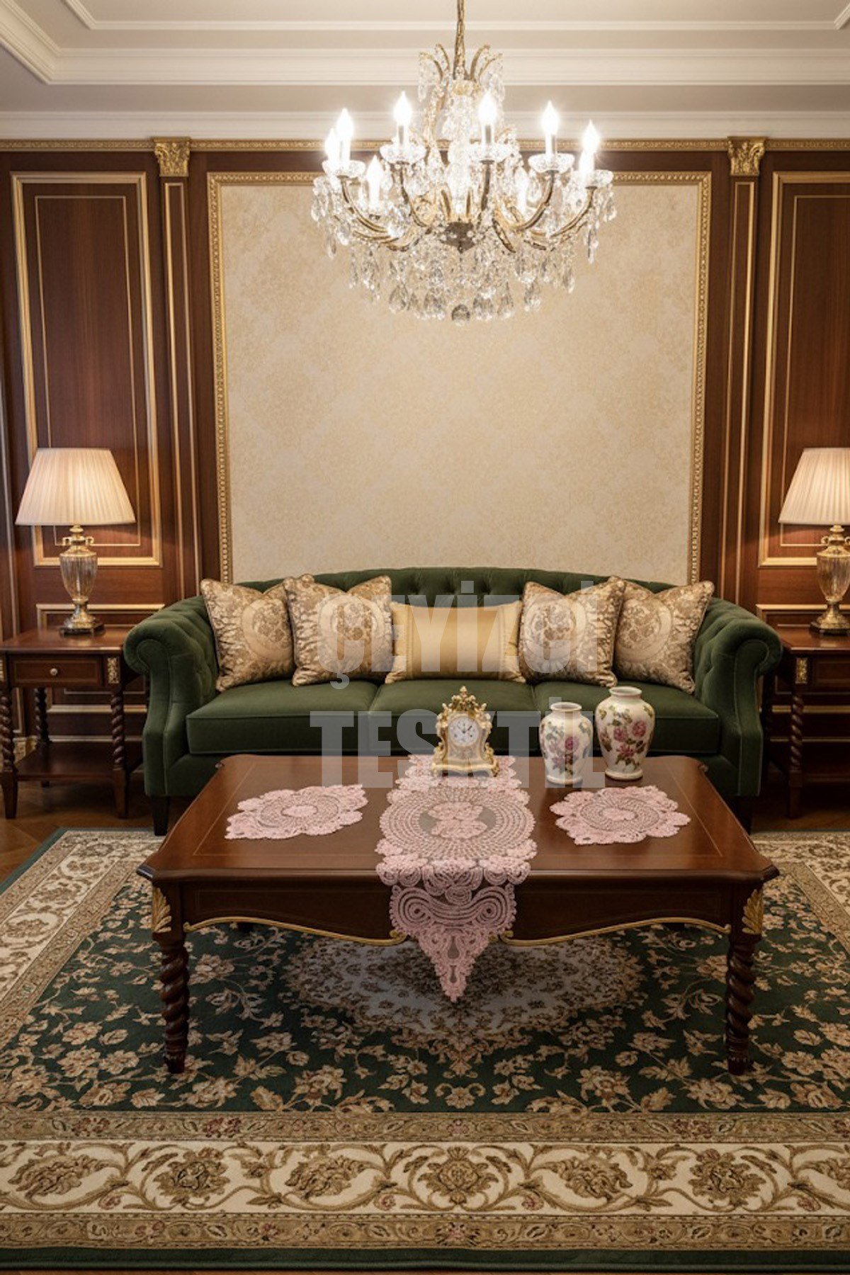 Salon Takımı, Yatak Odası 3 Parça Sehpa Örtüsü, Masa Örtüsü 3 Parça Oda Takımı Pudra