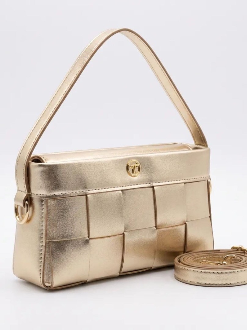 Şampanya Gold Metalik Örgü Dokulu Kadın Omuz ve Çapraz Çanta