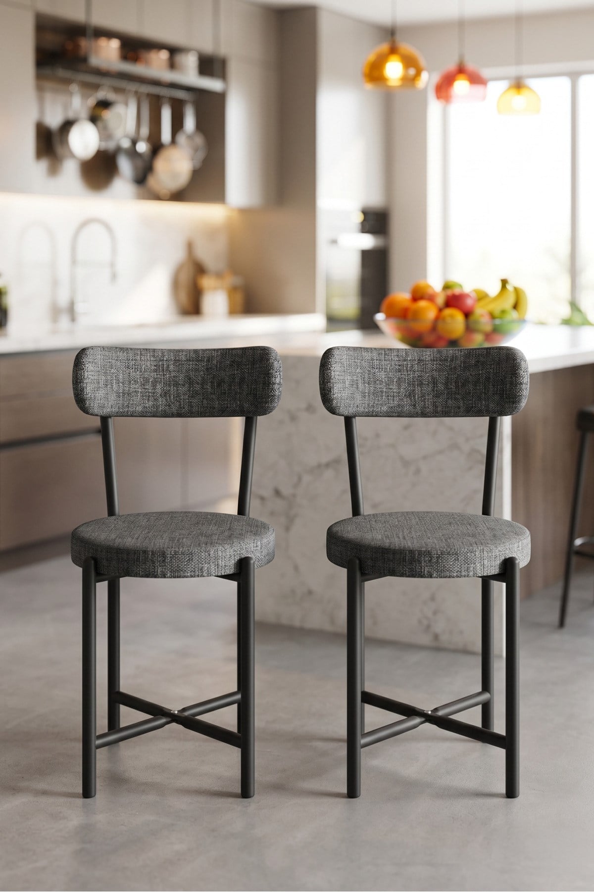 Sandalye 2 Adet Keten Kumaş Metal Ayak Modern Mutfak Sandalyesi Cafe Balkon Ofis Teddy 9813 Antrasit