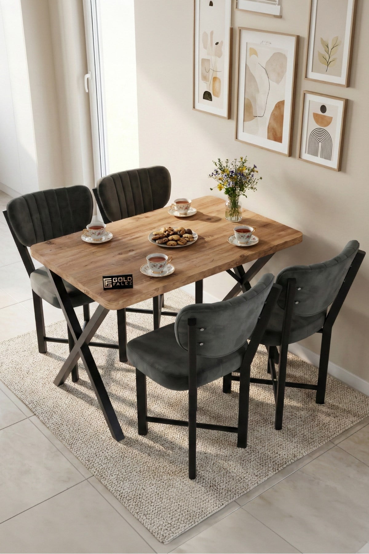 Sandalye 4 Adet Baby Face Kumaş Metal Ayak Modern Mutfak Sandalyesi Cafe Balkon Ofis Elma