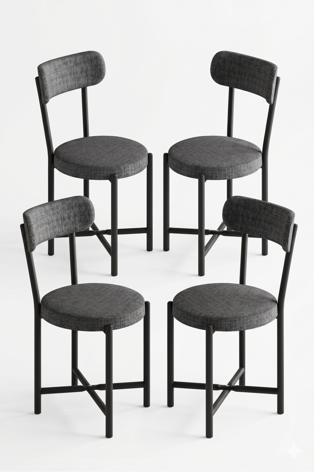 Sandalye 4 Adet Keten Kumaş Metal Ayak Modern Mutfak Sandalyesi Cafe Balkon Ofis Teddy 9809 Antrasit