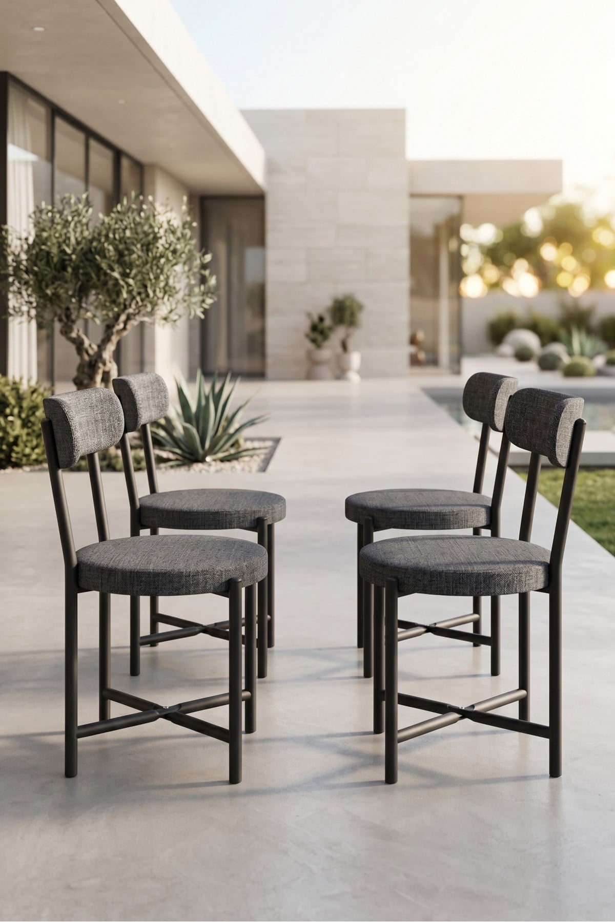 Sandalye 4 Adet Keten Kumaş Metal Ayak Modern Mutfak Sandalyesi Cafe Balkon Ofis Teddy 9809 Antrasit