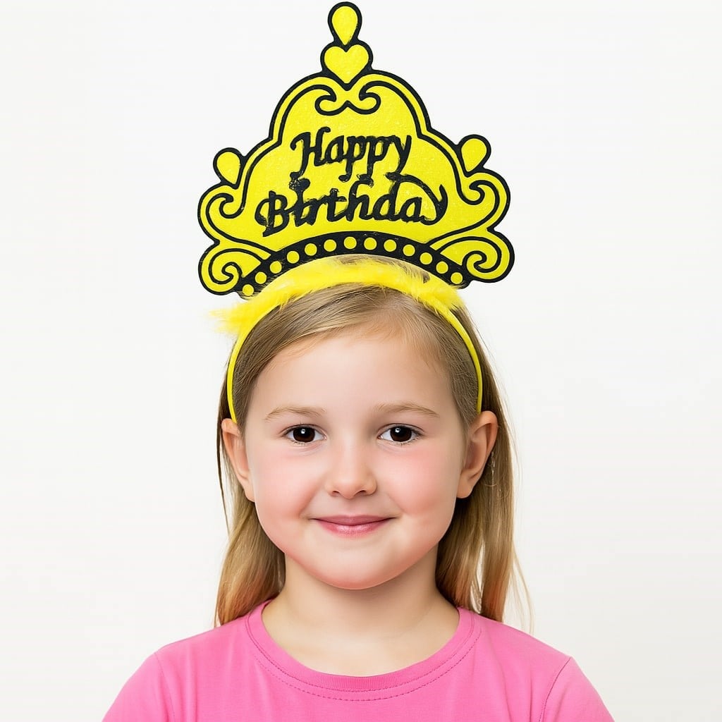 Sarı Happy Birthday Prenses Tacı – Doğum Günü Taç Aksesuarı