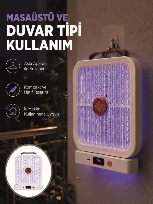 Şarjlı UV Işıklı Sinek Öldürücü Cihaz Beyaz Elektrikli Sivrisinek Yok Edici