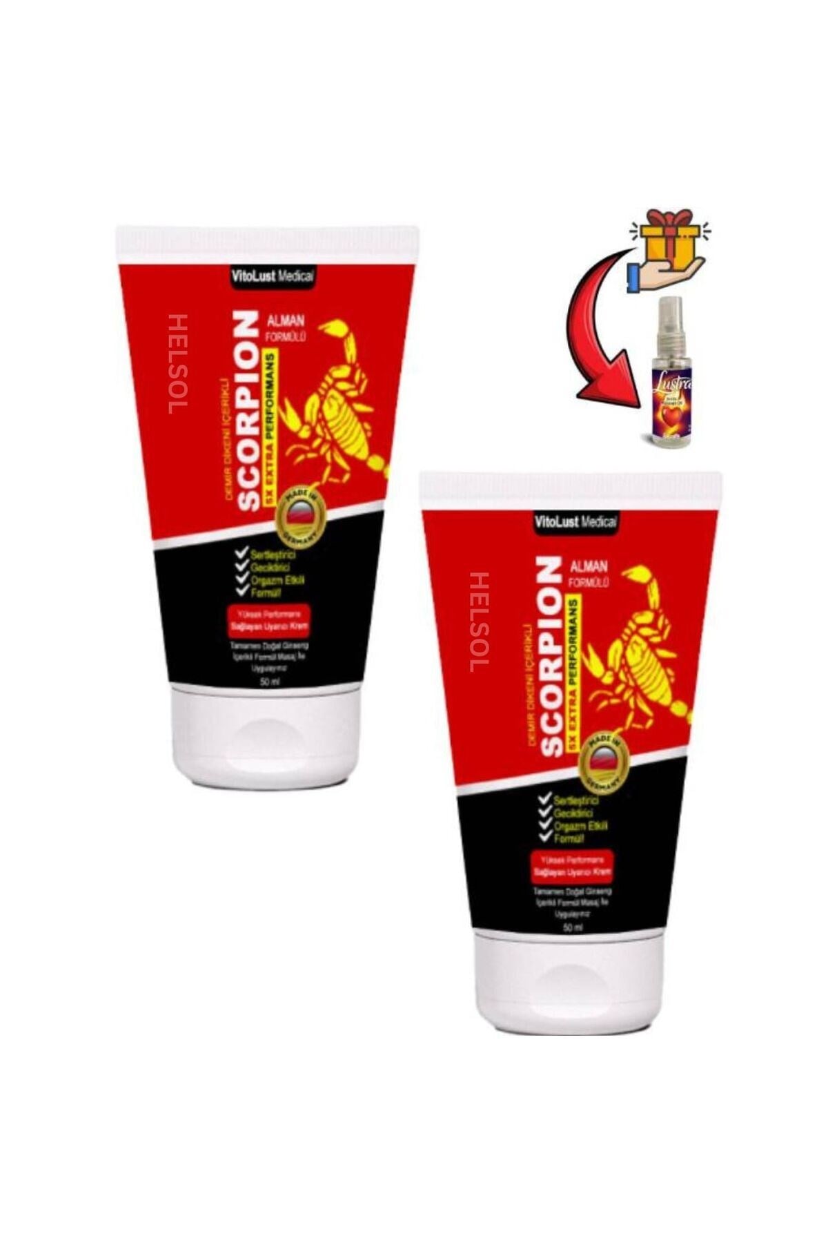 Scorpion Erkeklere Özel Geciktiricili ve Sertleştiren Bakım Kremi 50 ml x 2 ad.+Lustra Masaj Yağı