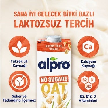 Şekersiz Yulaf Sütü 4x1 L Vegan Laktozsuz Besin
