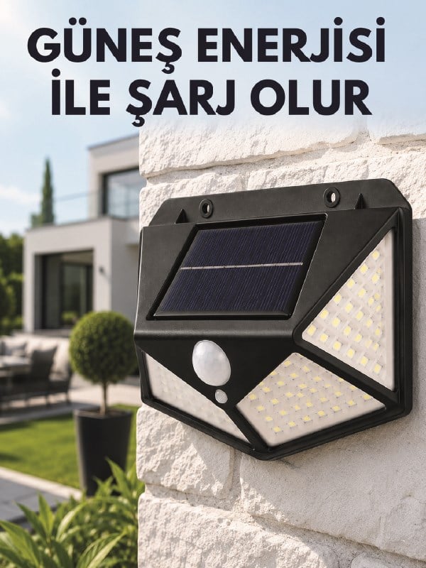 Sensörlü Solar Bahçe Lambası Geniş Açılı LED Aydınlatmalı Balkon Garaj ve Bahçe Işığı