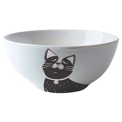 Seramik Kedi Mama ve Su Kabı Siyah Beyaz 550 Ml