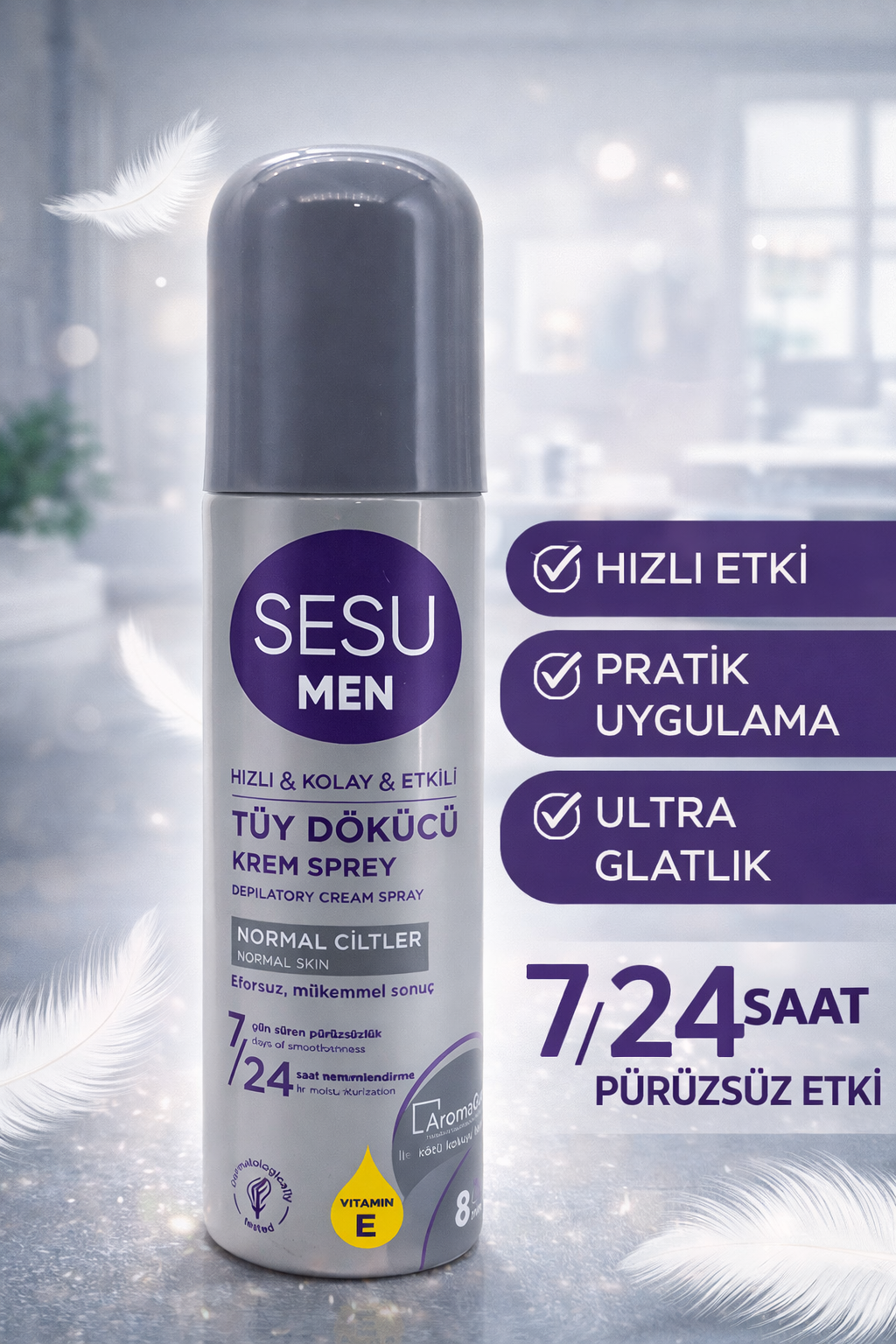 Sesu Men Tüy Dökücü Krem Sprey 150 ml Erkeklere Özel Hızlı Etkili Depilatory Spray Normal Ciltler İçin