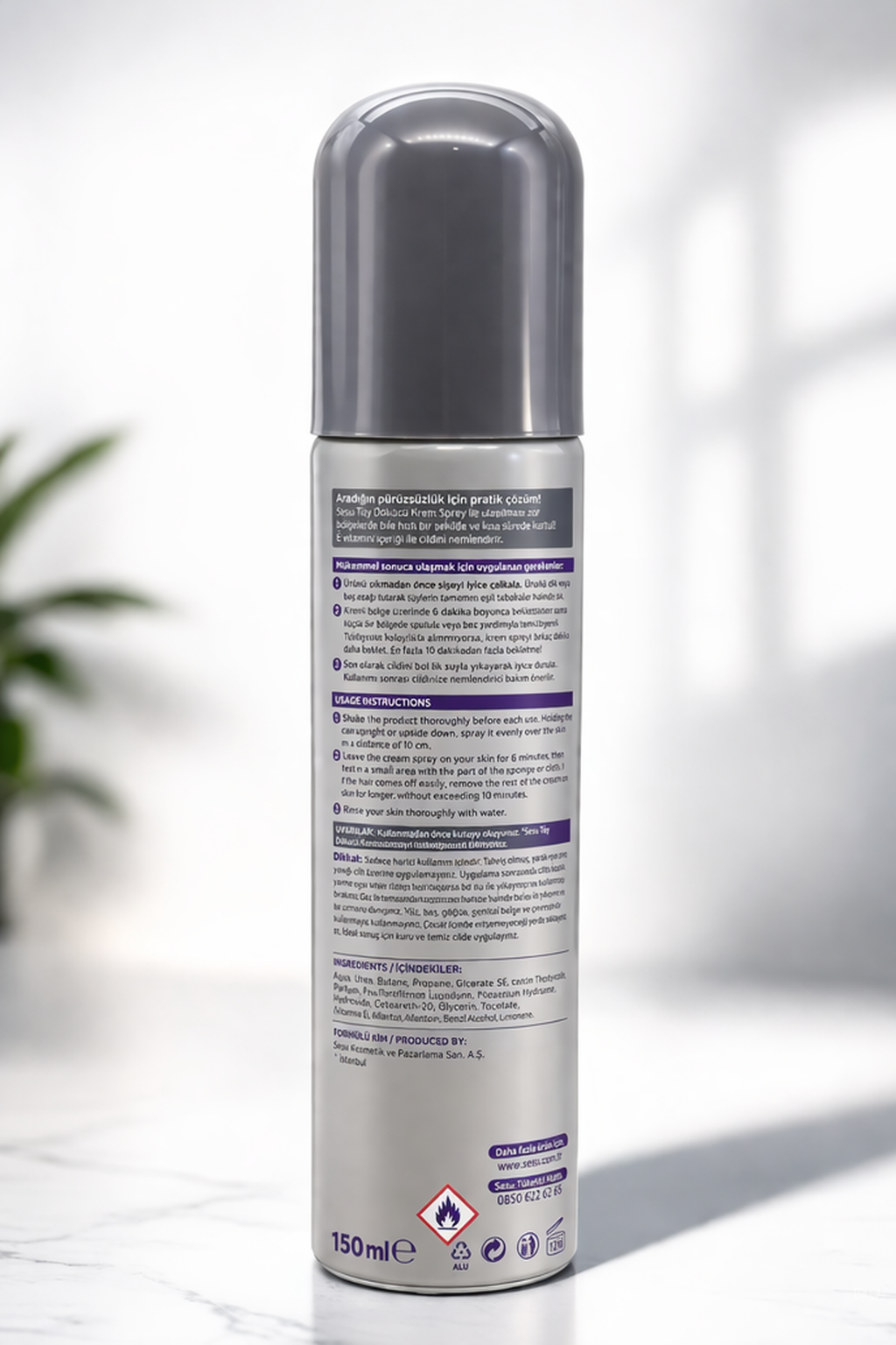 Sesu Men Tüy Dökücü Krem Sprey 150 ml Erkeklere Özel Hızlı Etkili Depilatory Spray Normal Ciltler İçin