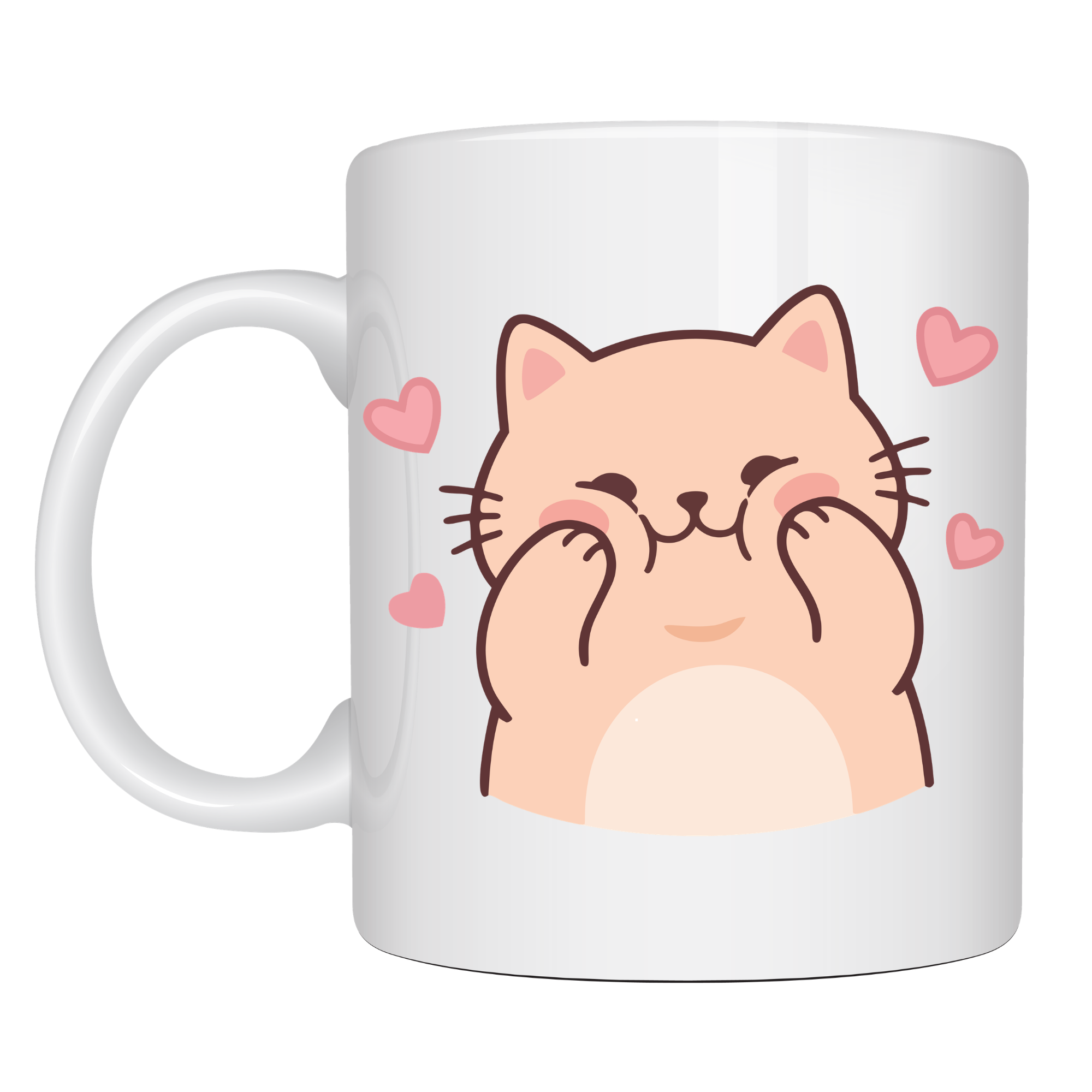 Sevimli Kedi Tasarımlı Porselen Kupa MODEL 193 – Kalpli Cute Cat Baskılı Kahve Kupası – Sevgiliye Hediye Sevimli Kupa