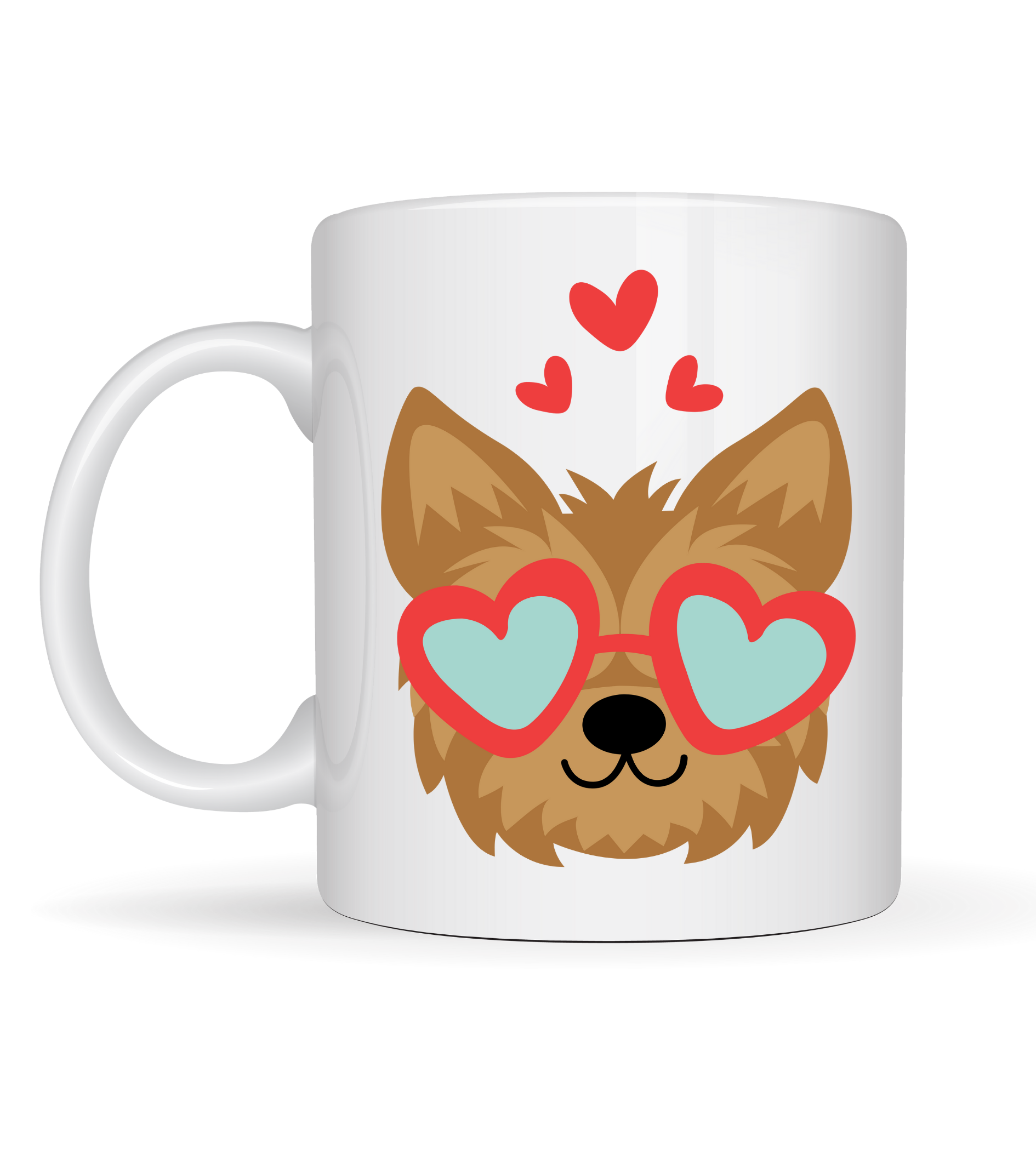 Sevimli Yorkshire Terrier Tasarımlı Porselen Kupa Model 49 – Kalpli Gözlüklü Köpek Desenli, Hediye Kupası