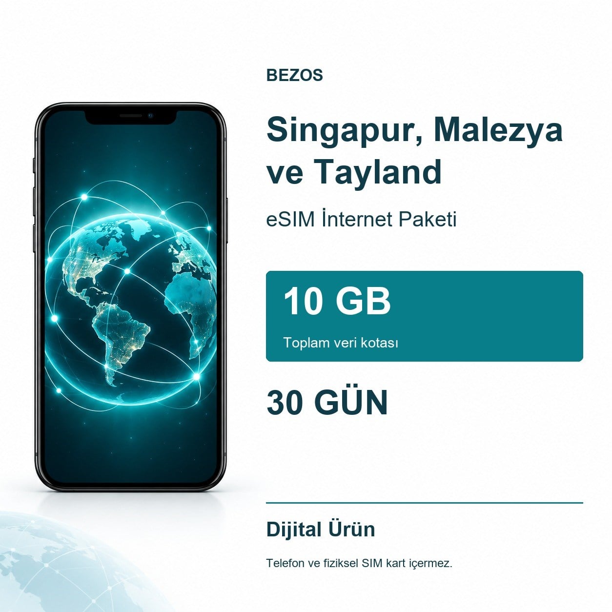 Singapur, Malezya ve Tayland eSIM İnternet Paketi 10 GB 30 Gün
