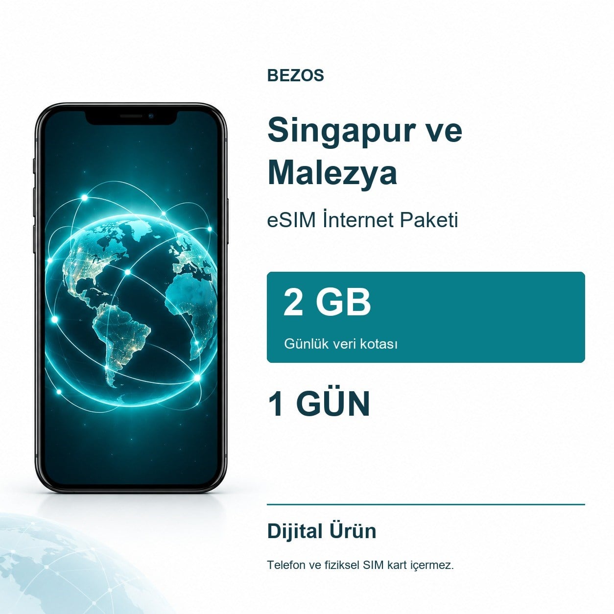 Singapur ve Malezya eSIM İnternet Paketi Günlük 2 GB 1 Gün