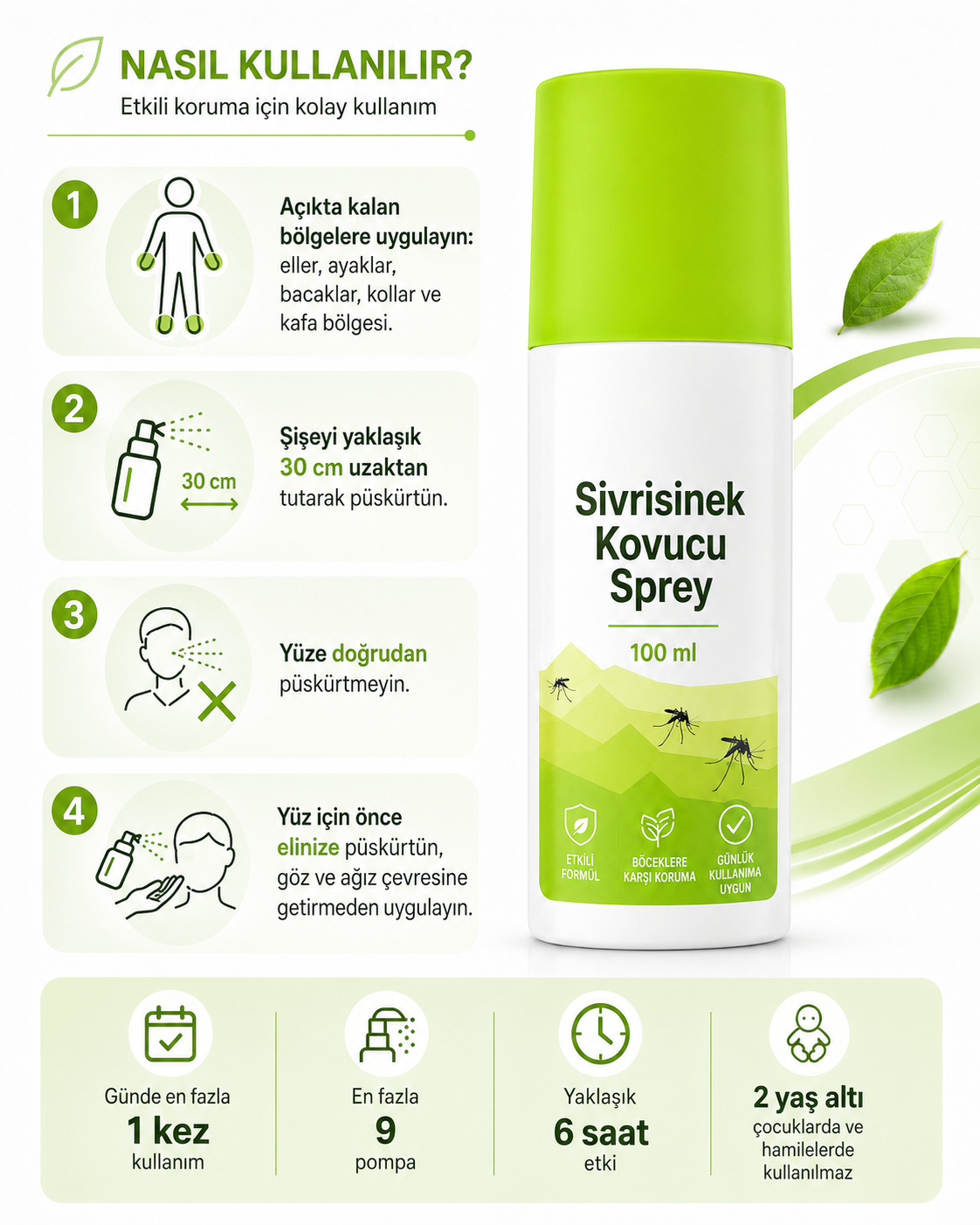 Sivrisinek Kovucu Sprey 100 ml Taşınabilir Boy Günlük Kullanıma Uygun Vücut Spreyi