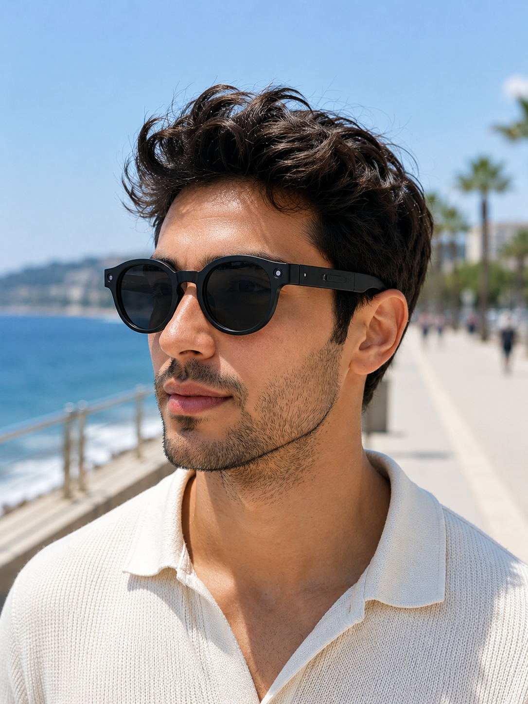 Siyah AI Akıllı Gözlük Fotoğraf Video Ses Kayıtlı Çoklu Dil Çeviri Bluetooth Bağlantılı 3 Lensli