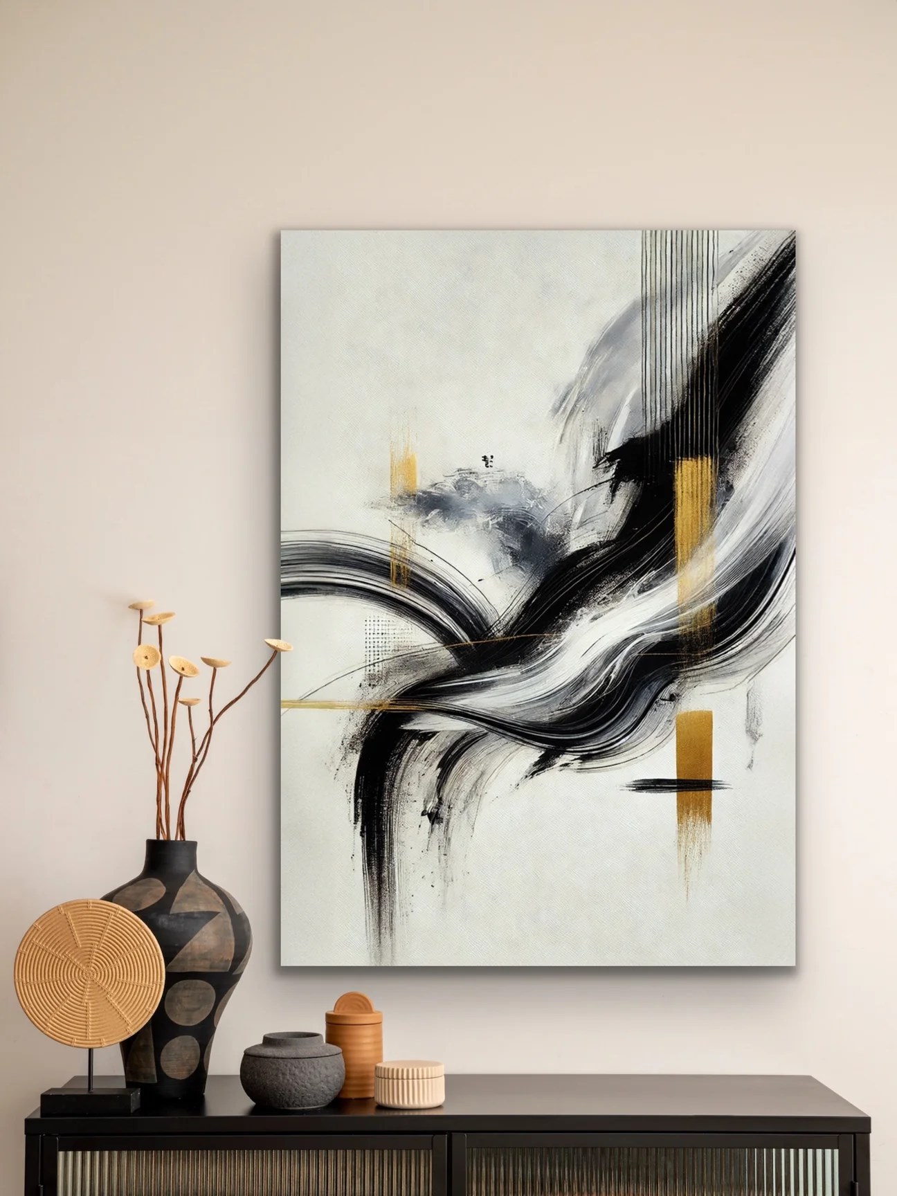 Siyah Gold Soyut Kanvas Tablo 70x100cm