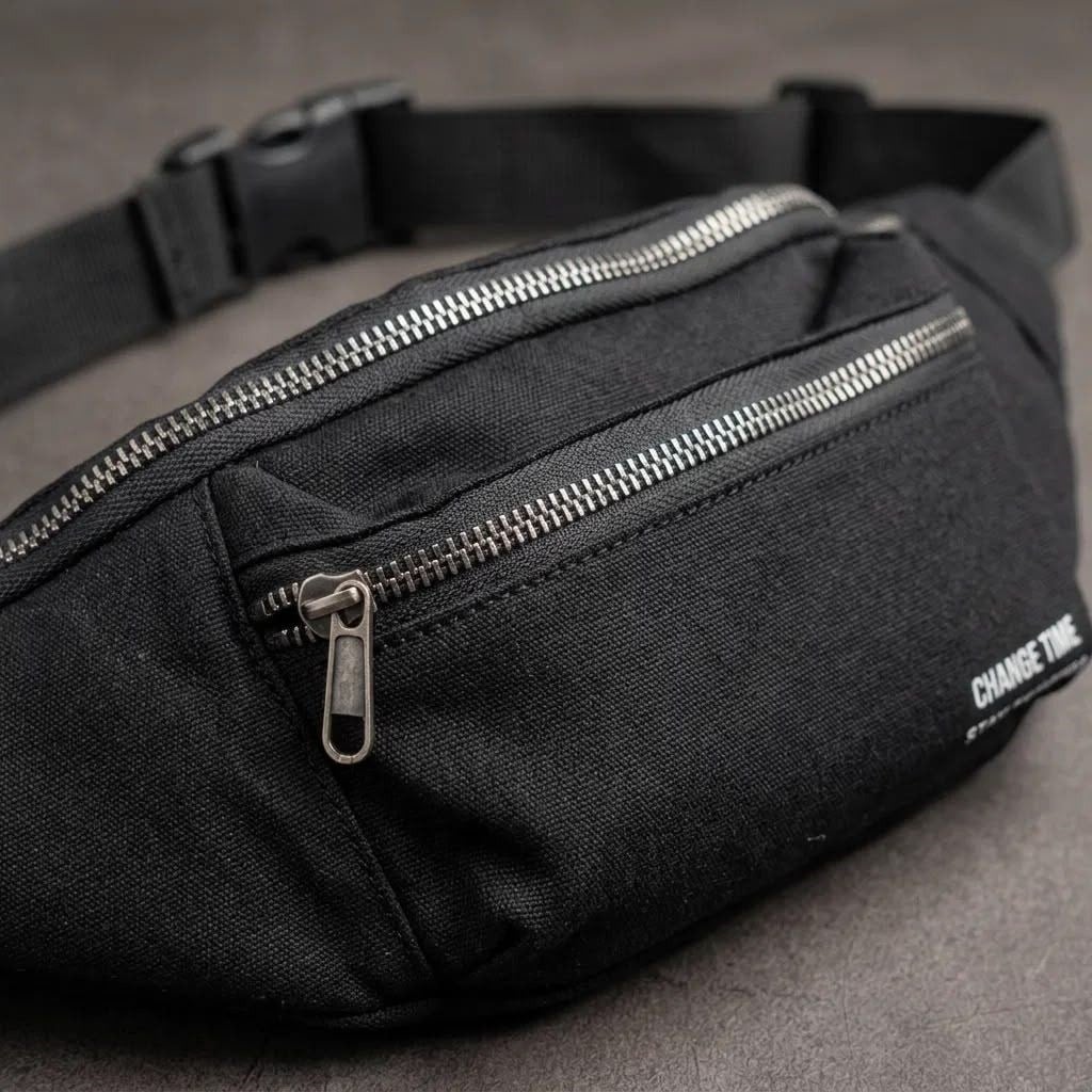 Siyah Unisex Bel Çantası Çapraz Askılı Günlük Kullanım Fermuarlı 30x13 cm