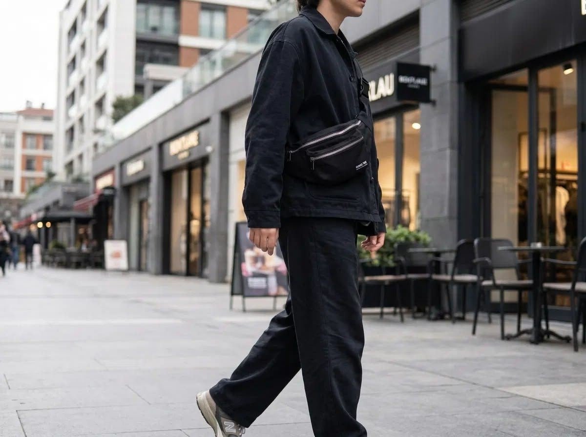 Siyah Unisex Bel Çantası Çapraz Askılı Günlük Kullanım Fermuarlı 30x13 cm